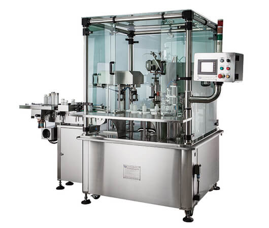 Auto filling & plug and outer cap assembly machine